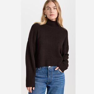 Theory Cropped Mockeneck Sweater – Dark Brown Cashmere